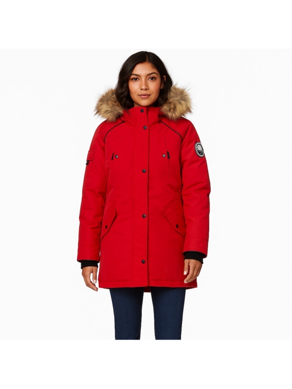 Alpinetek Women’s Red Down Parka Coat Faux Fur Hood, Size 6/8, Extreme Cold